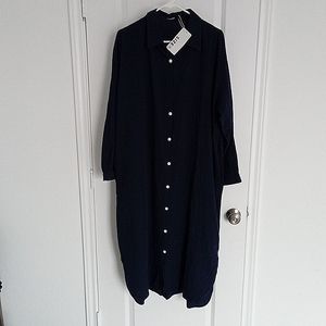 NWT long sleeve navy blue button down maxi dress  size XL